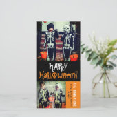 Cartoon schedels & botten Fijne Halloween kinderfo Feestdagenkaart (Staand voorkant)