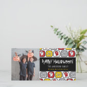 Cartoon schedels & botten kind gelukkig Halloween  Feestdagenkaart (Staand voorkant)