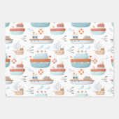 Cartoon Schepen en vogels op witte ontkoppeling Inpakpapier Vel (Voorkant 2)