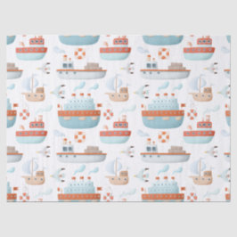 Cartoon Schepen en vogels op witte ontkoppeling Tissuepapier