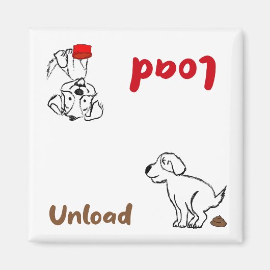 Cartoon schets, Laad en lossen vaatwasser Magneet (Voorkant)