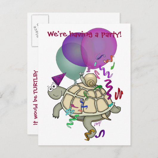 Cartoon schildpad en slak verjaardagsfeestje uitno uitnodiging briefkaart (Voorkant / Achterkant)