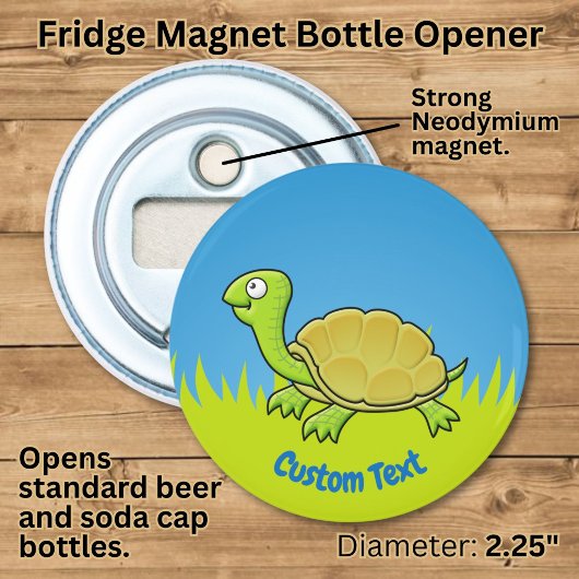 Cartoon Schildpad Flesopener Button Flesopener