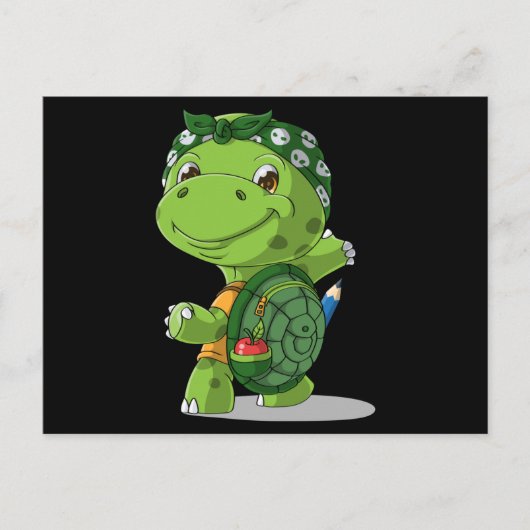 Cartoon schildpad gaat naar school briefkaart (Voorkant)