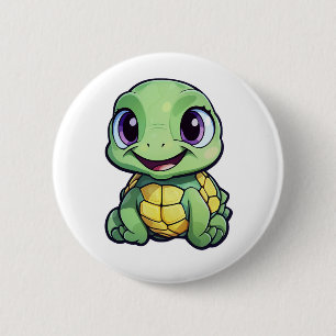 Cartoon schildpad illustratie ronde button 5,7 cm