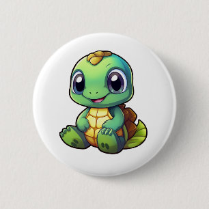 Cartoon schildpad illustratie ronde button 5,7 cm