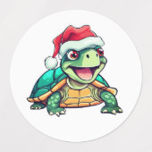 Cartoon schildpad, lachen, met kerstmuts labels (Design 2)