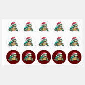 Cartoon schildpad, lachen, met kerstmuts labels (Vel)