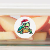 Cartoon schildpad, lachen, met kerstmuts labels (Aangebracht)