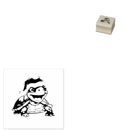 Cartoon schildpad, lachen, met kerstmuts rubberstempel (Gestempeld)