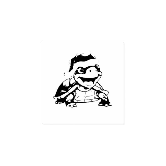 Cartoon schildpad, lachen, met kerstmuts rubberstempel (Afrduk)