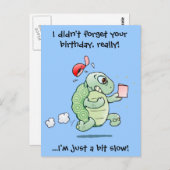 Cartoon schildpad met late verjaardagsgroeten briefkaart (Voorkant / Achterkant)