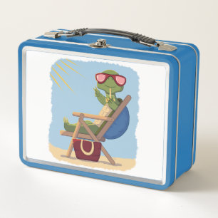 Cartoon Schildpad met Zonnebril Relaxend op Strand