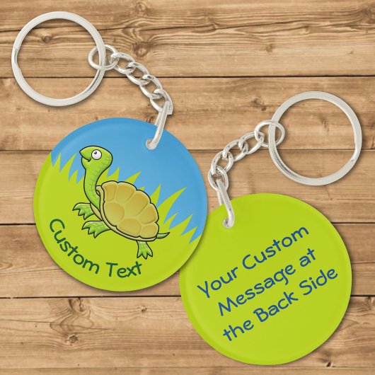 Cartoon Schildpad op Gras Sleutelhanger
