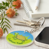 Cartoon Schildpad op Gras Sleutelhanger (Voorkant Rechts)