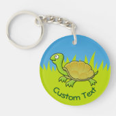 Cartoon Schildpad op Gras Sleutelhanger (Voorkant)