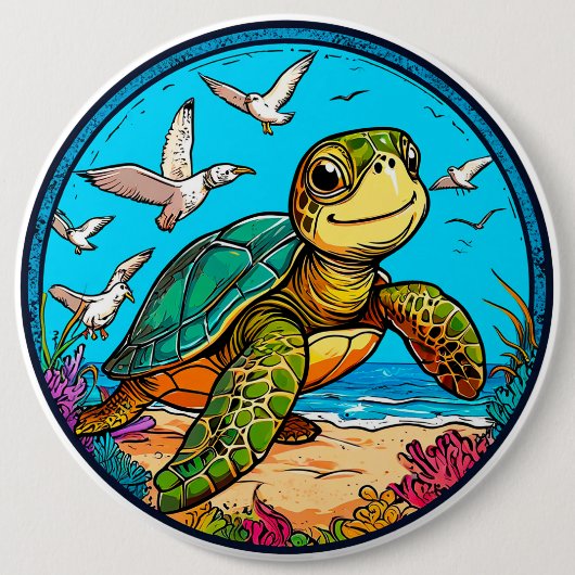 Cartoon schildpad ronde button 6,0 cm (Voorkant)