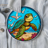 Cartoon schildpad ronde button 6,0 cm (In situ)