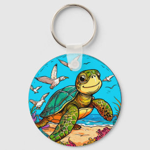 Cartoon schildpad sleutelhanger