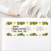 Cartoon School Bus, Gele en Witte Polka Dots Etiket (Insitu)