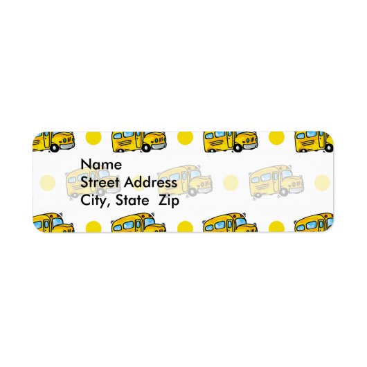 Cartoon School Bus, Gele en Witte Polka Dots Etiket (Voorkant)