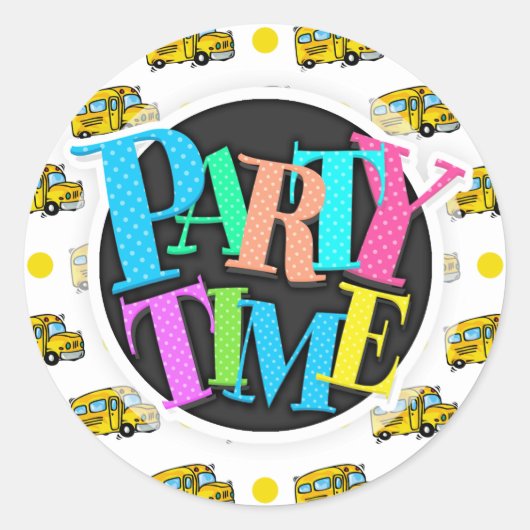 Cartoon School Bus, Gele en Witte Polka Dots Ronde Sticker (Voorkant)