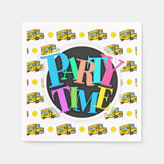 Cartoon School Bus, Gele en Witte Polka Dots Servetten (Voorkant)