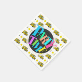 Cartoon School Bus, Gele en Witte Polka Dots Servetten (Hoek)