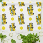Cartoon School Bus, Gele en Witte Polka Dots Theedoek (Gevouwen)