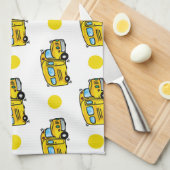 Cartoon School Bus, Gele en Witte Polka Dots Theedoek (Quarter Fold)