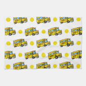 Cartoon School Bus, Gele en Witte Polka Dots Theedoek (Horizontaal)