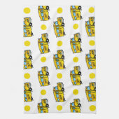 Cartoon School Bus, Gele en Witte Polka Dots Theedoek (Verticaal)