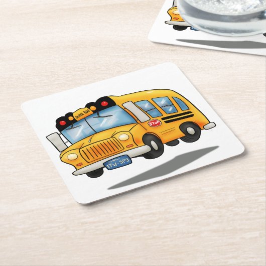 Cartoon School Bus Kartonnen Onderzetters (Schuin)