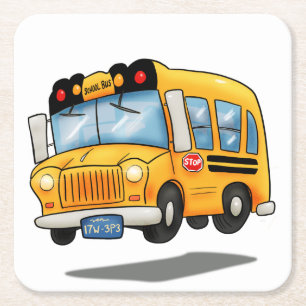 Cartoon School Bus Kartonnen Onderzetters