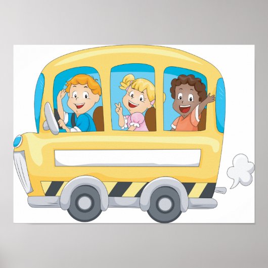 Cartoon schoolbus kinderen poster (Voorkant)