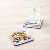 Cartoon schoolbuschauffeur Blijf veilig gepersonal Bier Onderzetter (Rechterzijde)