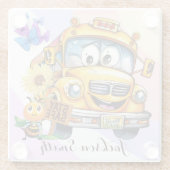 Cartoon schoolbuschauffeur Blijf veilig gepersonal Glazen Onderzetter (Achterkant)