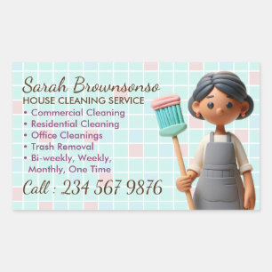 Cartoon Schoonmaak Janitorial Lady Wash Bath Rechthoekige Sticker