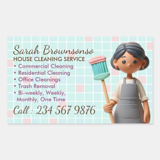 Cartoon Schoonmaak Janitorial Lady Wash Bath Rechthoekige Sticker (Voorkant)