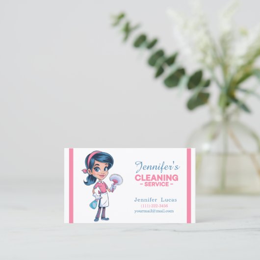 Cartoon schoonmaken Lady Visitekaartjes (Staand voorkant)