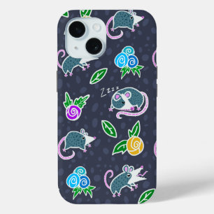 Cartoon Schreeuwende Possum & Flowers iPhone 15 Case