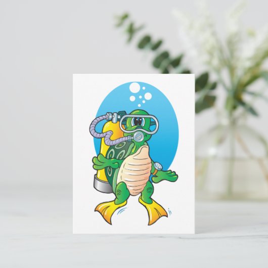 Cartoon Scuba Turtle Briefkaart (Staand voorkant)