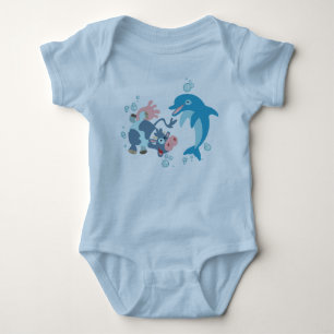 Cartoon Seacow en Dolphin baby apparel Romper