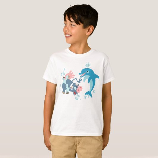 Cartoon Seacow en Dolphin kinderen T-shirt (Voorkant volledig)