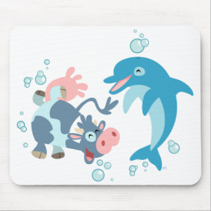 Cartoon Seacow en Dolphin mousepad Muismat