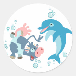 Cartoon Seacow en Dolphin sticker