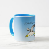 Cartoon seagull vliegt over kop met een blauwe luc (Voorkant links)