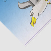 Cartoon seagull vliegt over kop met een blauwe luc tissuepapier (Detail)