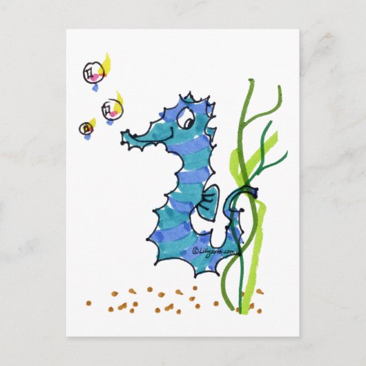 Cartoon Seahorse Cute Briefkaart (Voorkant)