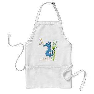 Cartoon Seahorse Cute Chefs White Pocket Aprons Standaard Schort